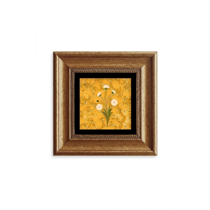 Ebru Sanatı Çiçek Çerçeveli Taş Tablo 20 cm