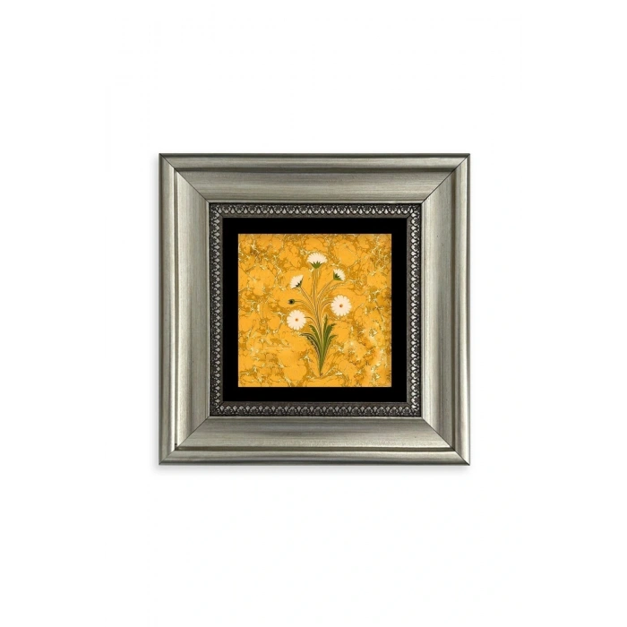 Ebru Sanatı Çiçek Çerçeveli Taş Tablo 20 cm