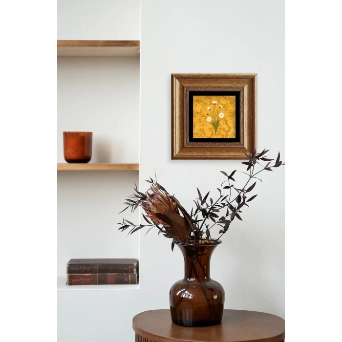 Ebru Sanatı Çiçek Çerçeveli Taş Tablo 20 cm