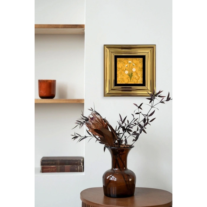 Ebru Sanatı Çiçek Çerçeveli Taş Tablo 20 cm