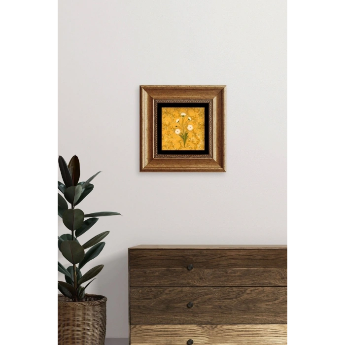 Ebru Sanatı Çiçek Çerçeveli Taş Tablo 20 cm