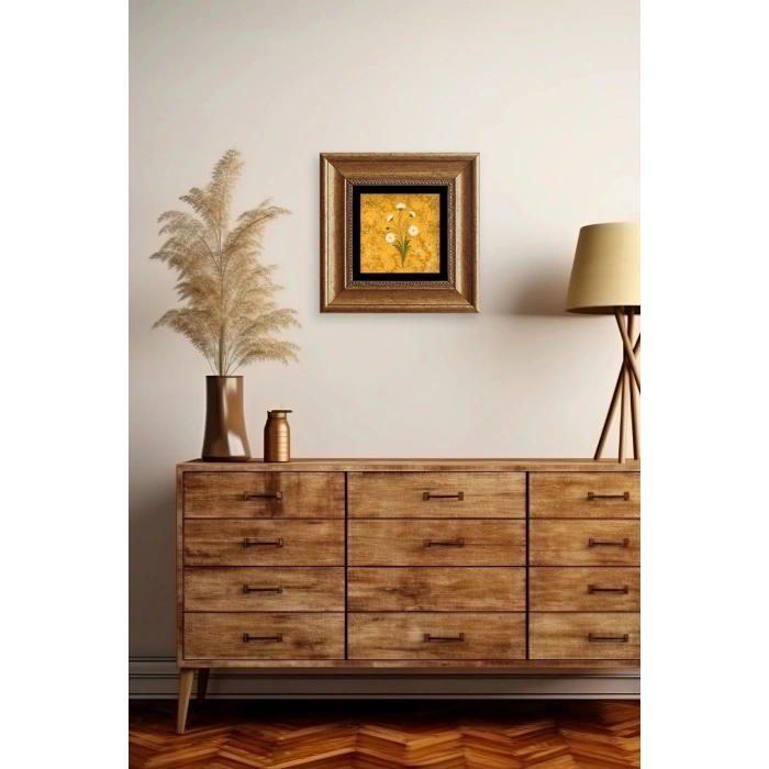 Ebru Sanatı Çiçek Çerçeveli Taş Tablo 20 cm