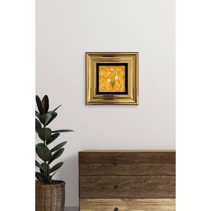 Ebru Sanatı Çiçek Çerçeveli Taş Tablo 20 cm