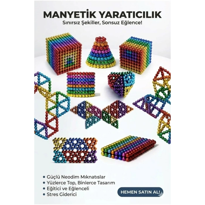 Eğlenceli 216 Parça Sihirli Mıknatıslı 5 Mm Yapı Top Seti
