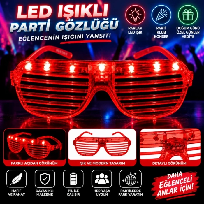 Eğlenceli Led Gözlük Kırmızı Renk Shutter Tasarım