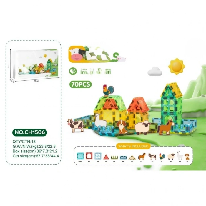 Eğlenceli Manyetik Blok 70 Parça 5.5 Cm Eğitim Seti