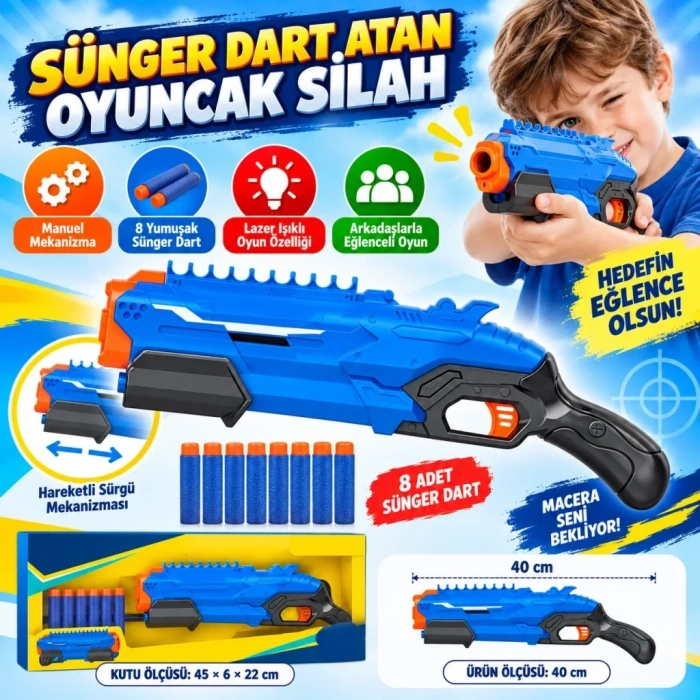 Eğlenceli Sünger Dart Atan Silah 40 Cm