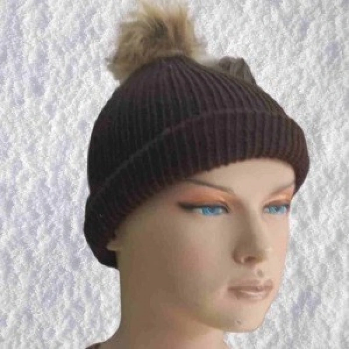 El Örgüsü Doğal Yün Ve Akrilik Karışımlı Sıcacık Kış Beresi Kahverengi Renk