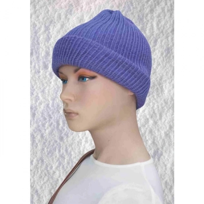 El Örgüsü Doğal Yün Ve Akrilik Karışımlı Sıcacık Kış Beresi Mor Renk