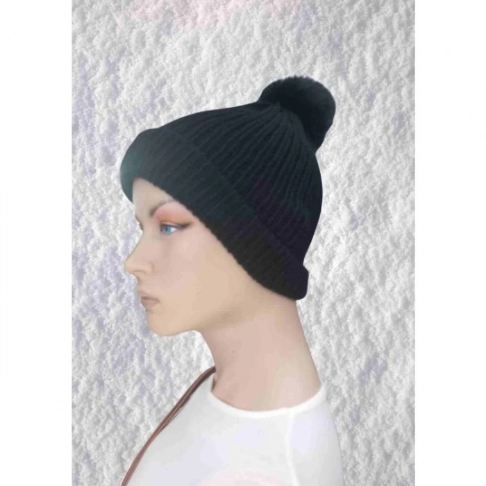 El Örgüsü Doğal Yün Ve Akrilik Karışımlı Sıcacık Kış Beresi Siyah Renk