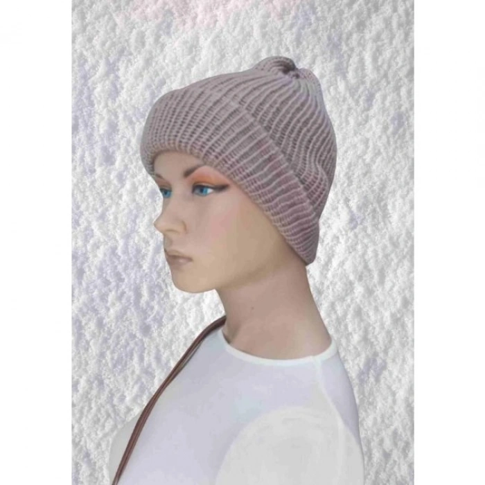 El Örgüsü Doğal Yün Ve Akrilik Karışımlı Sıcacık Kış Beresi Vizon Renk