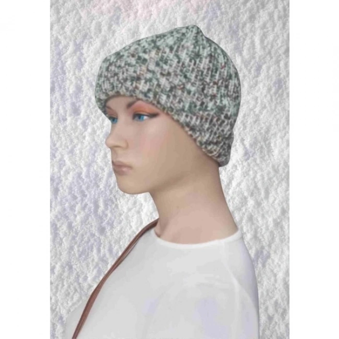 El Örgüsü Doğal Yün Ve Akrilik Karışımlı Sıcacık Kış Beresi Yeşil Karışık Renk