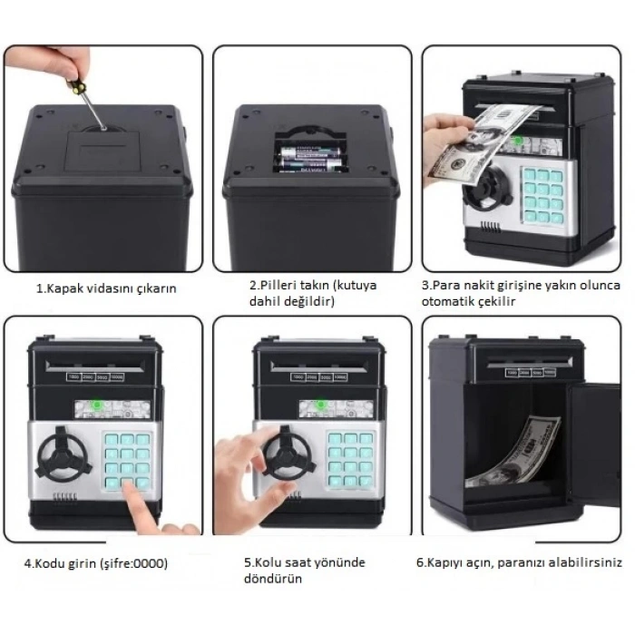 Elektronik Şifreli Kasa Otomatik Kağıt Para Alan ATM Kumbara (5365)