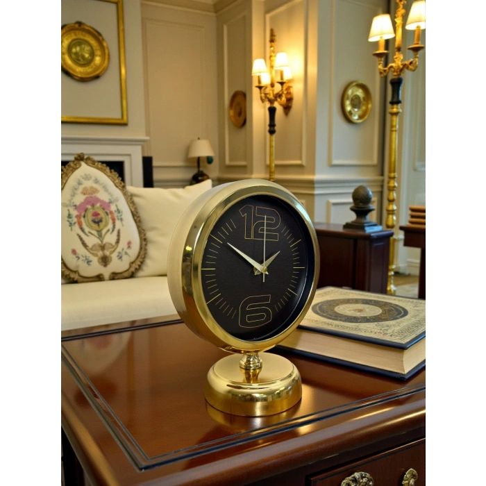 Elite Black Gold 25 x 20 Cm Metal Table Clock