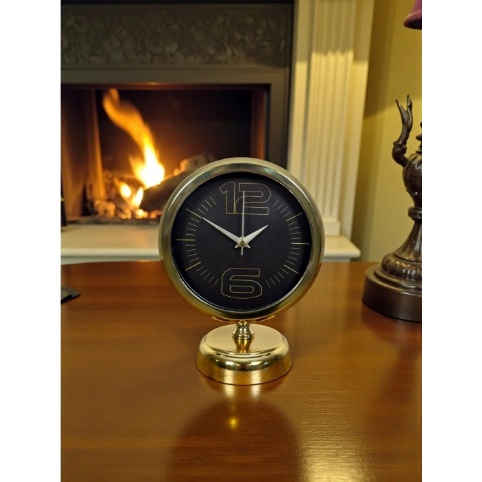 Elite Black Gold 25 x 20 Cm Metal Table Clock