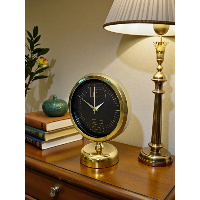 Elite Black Gold 25 x 20 Cm Metal Table Clock