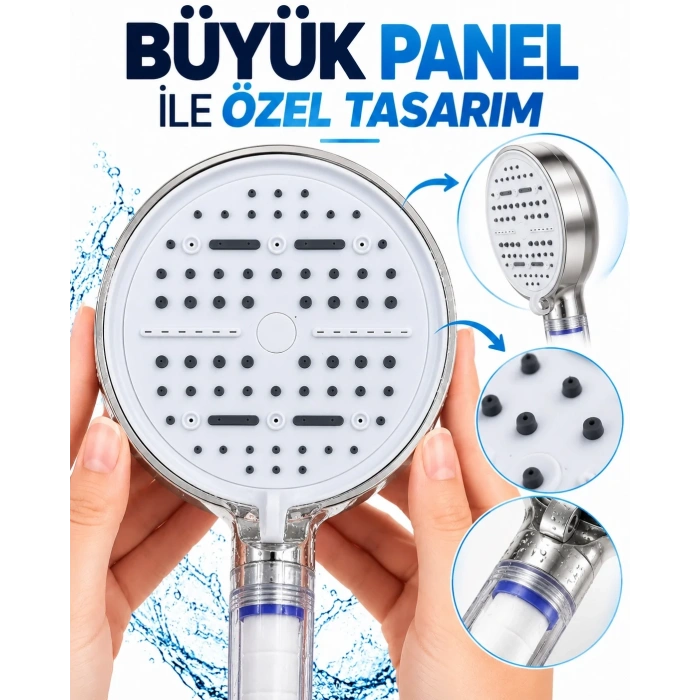 Ergonomik Filtreli Duş Başlığı 6 Modlu Beyaz Panel