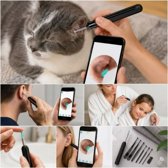Ergonomik Kablosuz Hd Görüntüleme Kulak Temizleme Seti