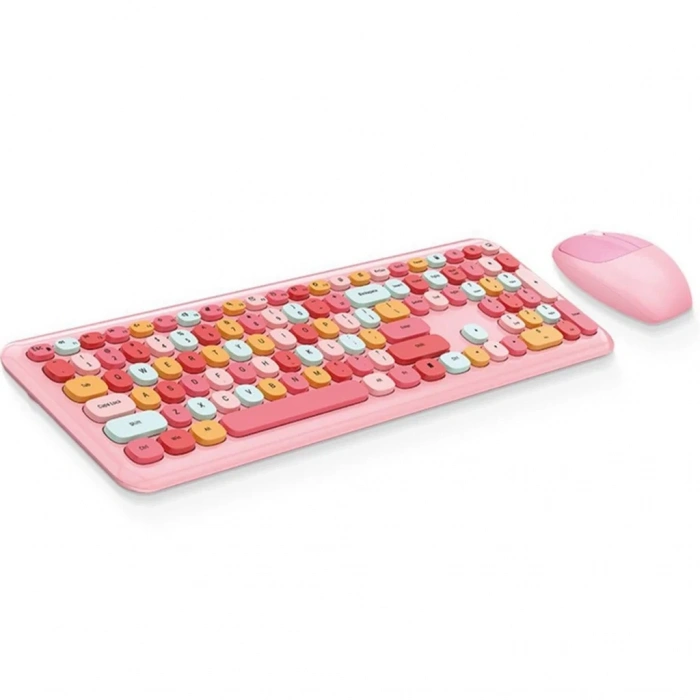 Ergonomik Pembe Klavye Mouse Seti - Windows, Mac, İos, Android Uyumlu