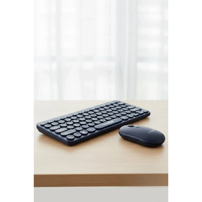 Ergonomik Taşınabilir Kablosuz Lacivert Bluetooth Klavye Ve Mouse Seti