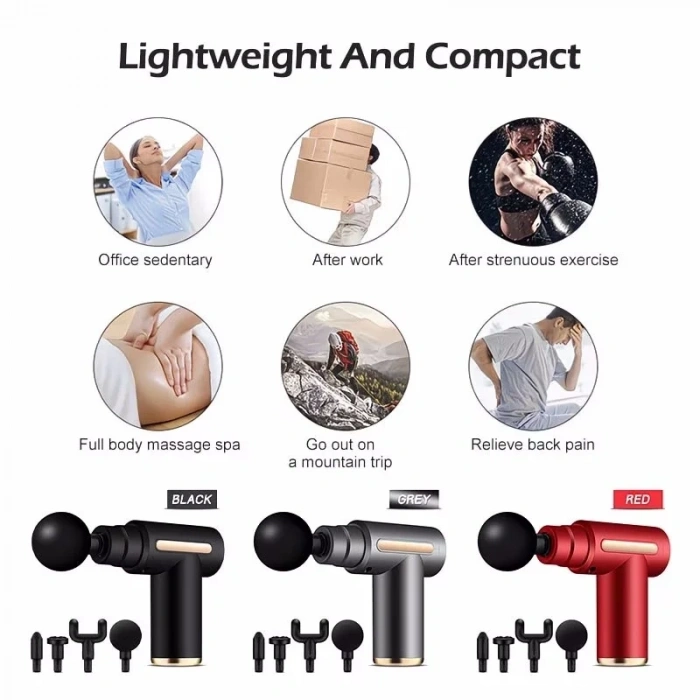Ergonomik Vurmalı Masaj Tabancası 4 Başlıkla 6 Hız Seçeneği