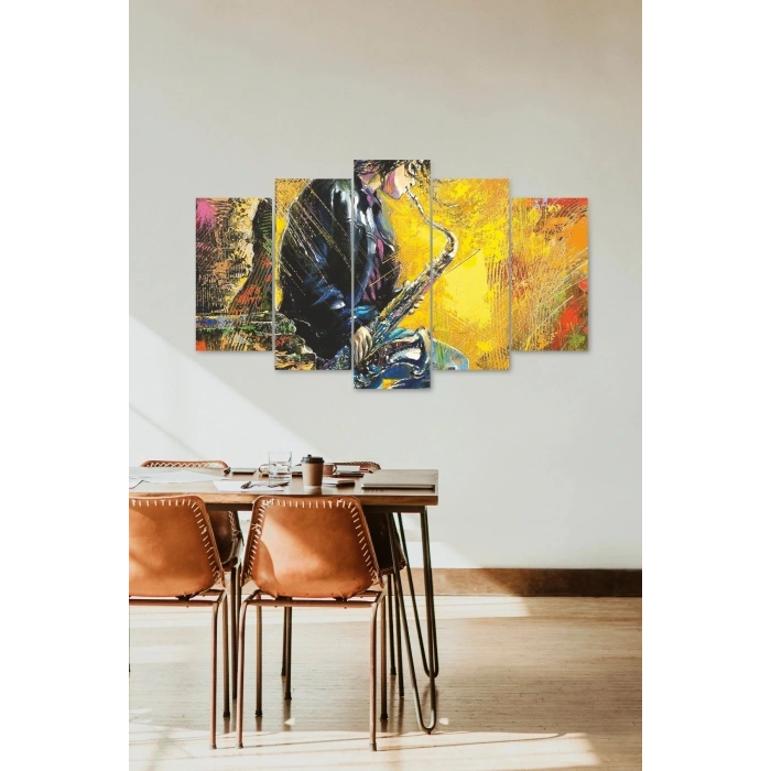 Erkek Müzik Saksafon 5 Parçalı Mdf Tablo