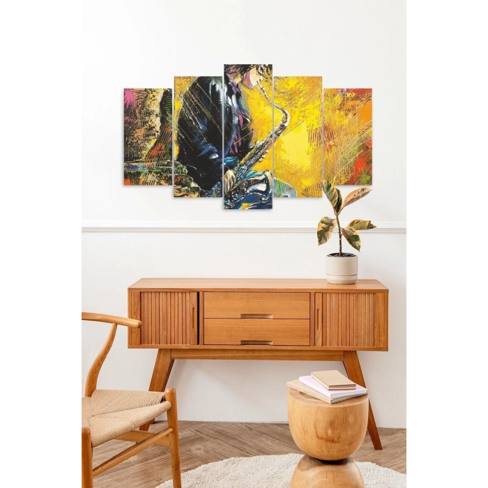 Erkek Müzik Saksafon 5 Parçalı Mdf Tablo