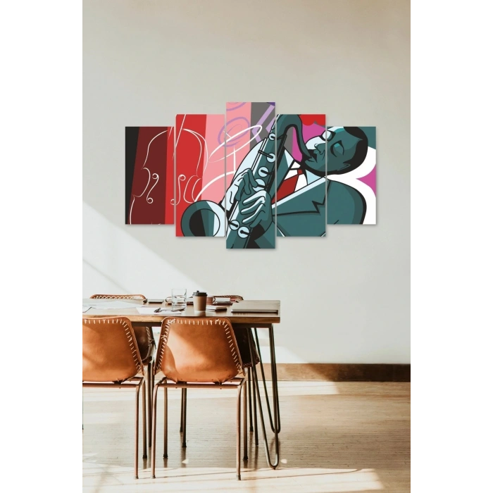 Erkek Saksafon Manzara 5 Parçalı Mdf Tablo 60 x 100