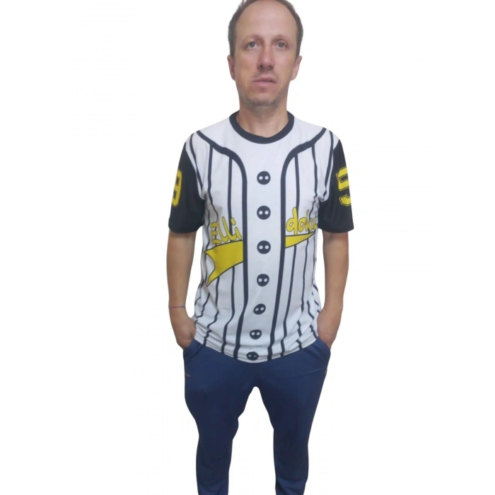 Erkek T-shirt 59 Numara Baskılı Sarı (kesik Elyaf Kumaş)