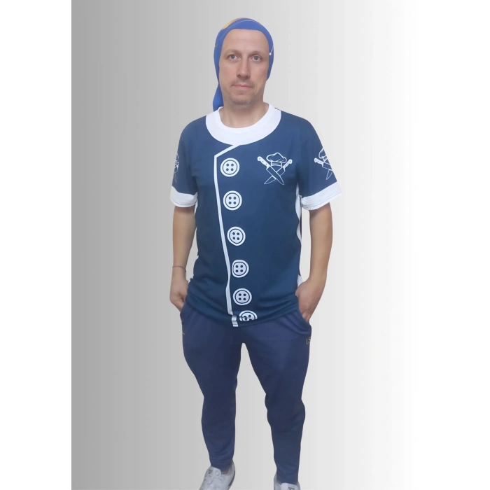 Erkek T-shirt Chef Baskılı Lacivert (kesik Elyaf Kumaş)