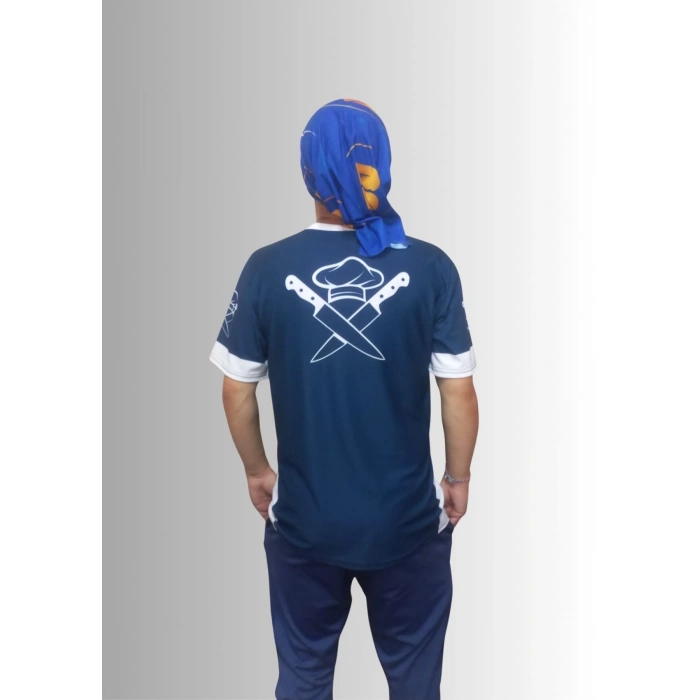 Erkek T-shirt Chef Baskılı Lacivert (kesik Elyaf Kumaş)