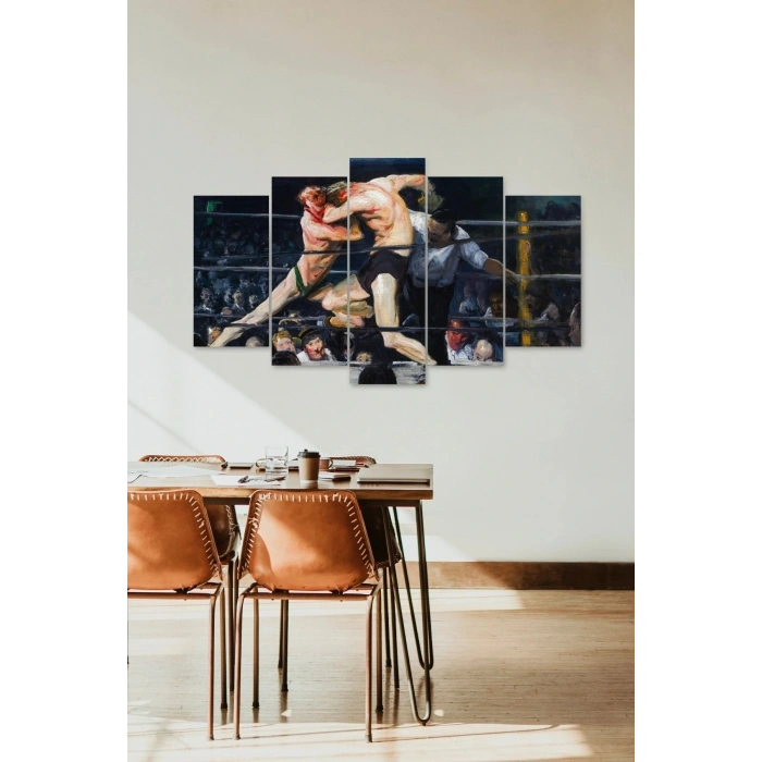 Eski Güreş İnsan Manzarası 5 Parçalı Mdf Tablo 60 x 100