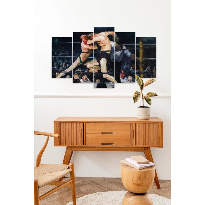 Eski Güreş İnsan Manzarası 5 Parçalı Mdf Tablo 60 x 100
