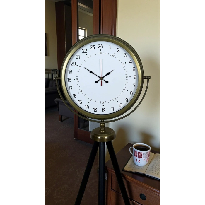 Eskitme 24 Saat Göstergeli Özel Tasarım Tripod Ayaklı Saat