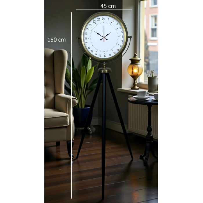 Eskitme 24 Saat Göstergeli Özel Tasarım Tripod Ayaklı Saat