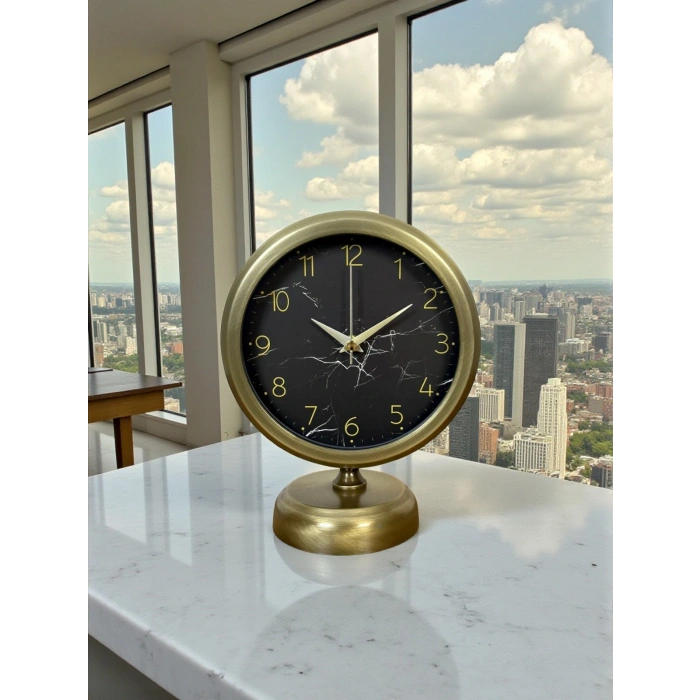 Eskitme Mermer Desenli 25 x 20 Cm Metal Masa Saati