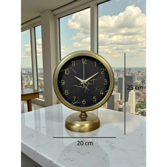 Eskitme Mermer Desenli 25 x 20 Cm Metal Masa Saati