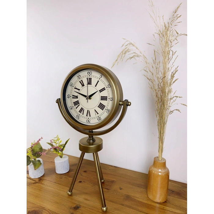 Eskitme Metal Mini Tripod Orient Masa Saati 45×26 cm