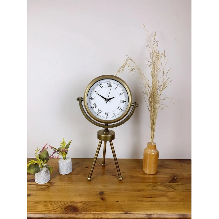 Eskitme Metal Mini Tripod Retro Masa Saati 45×26 cm