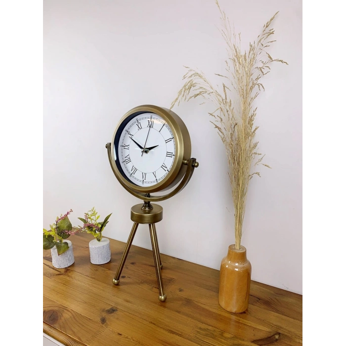 Eskitme Metal Mini Tripod Retro Masa Saati 45×26 cm