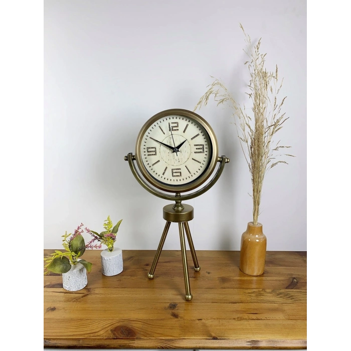 Eskitme Metal Mini Tripod Vintage Masa Saati 45×26 cm