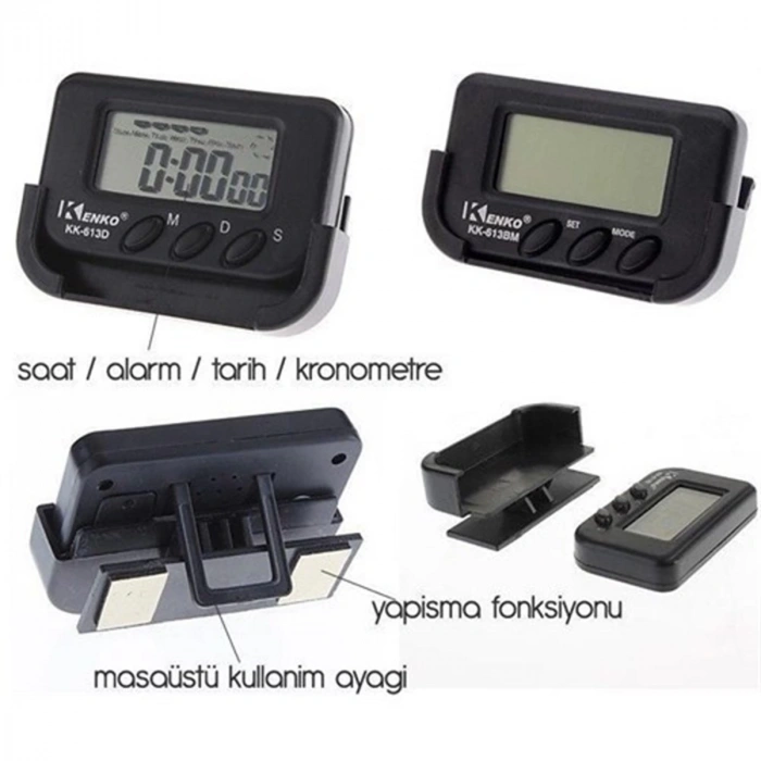 Ev ve Araç Tipi Dijital Saat Kronometreli Alarmlı Pilli Saat (5365)