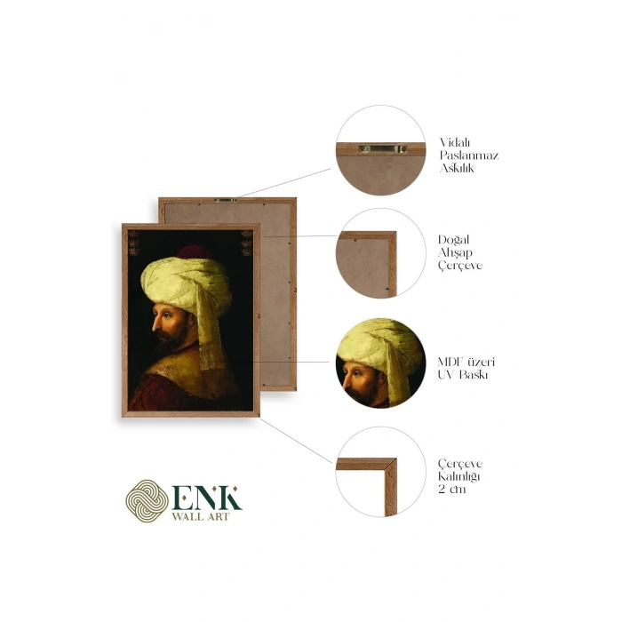 Fatih Sultan Mehmet Ahşap Çerçeveli Tablo 17 x 23