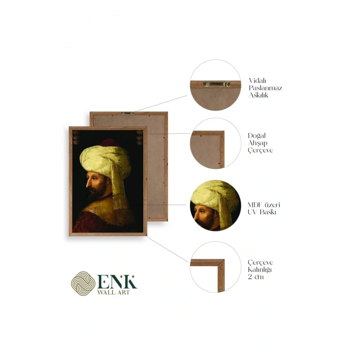 Fatih Sultan Mehmet Ahşap Çerçeveli Tablo 23 x 30