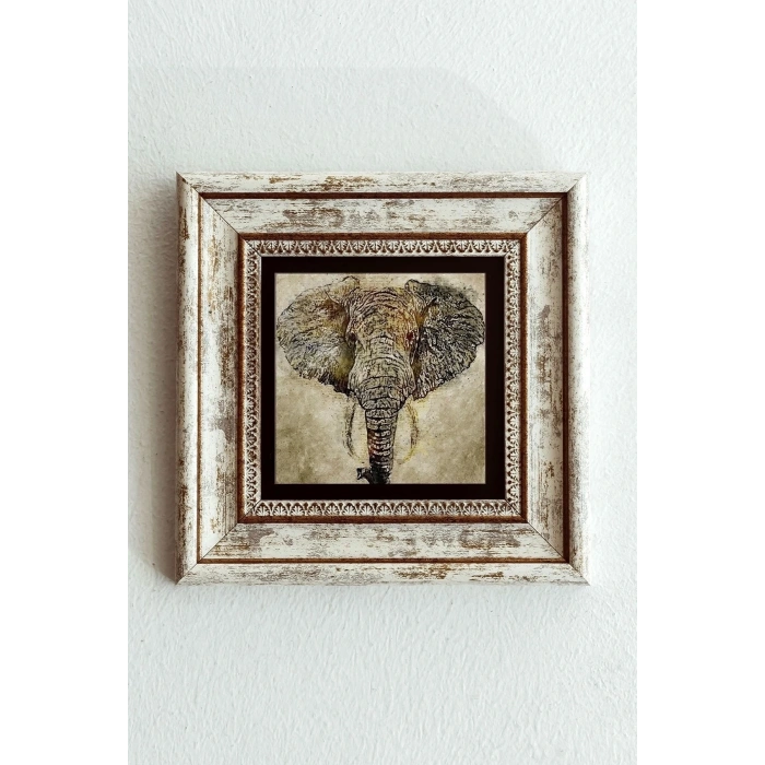 Fil Çerçeveli Taş Tablo , Çerçeveli Taş Duvar Dekoru-enkcrcvtbl-00105 20 cm