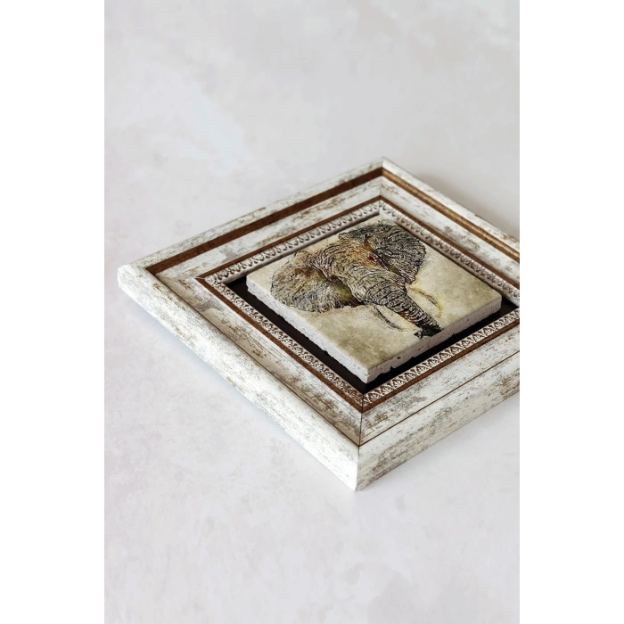 Fil Çerçeveli Taş Tablo , Çerçeveli Taş Duvar Dekoru-enkcrcvtbl-00105 20 cm