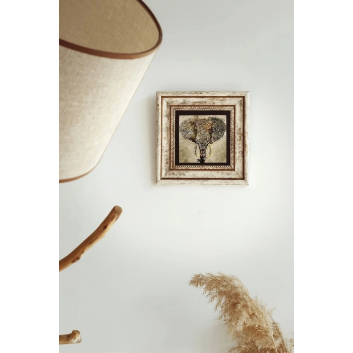 Fil Çerçeveli Taş Tablo , Çerçeveli Taş Duvar Dekoru-enkcrcvtbl-00105 20 cm