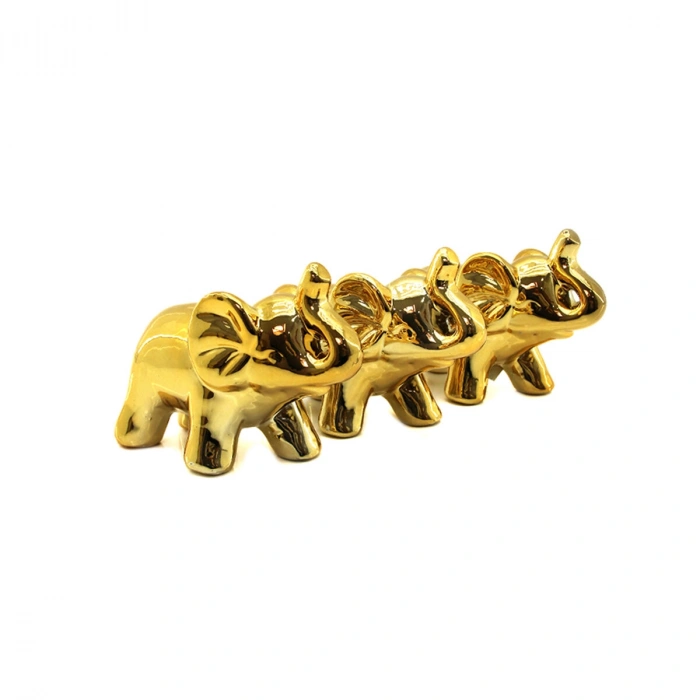 Elephant Design Figurine - Large Size - Ceramic - Shiny Gold