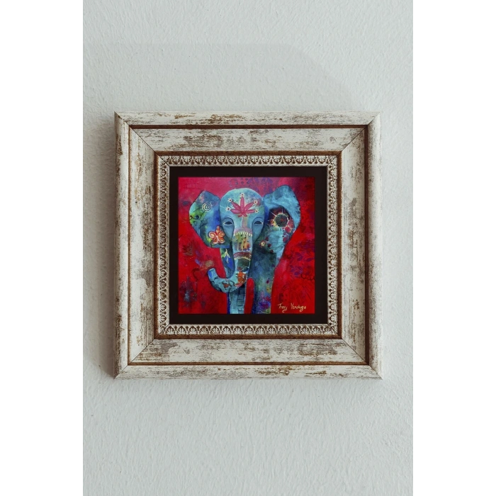 Fil Tasarımlı Çerçeveli Taş Tablo , Çerçeveli Taş Duvar Dekoru 20 cm