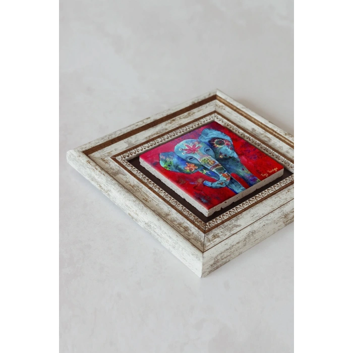 Fil Tasarımlı Çerçeveli Taş Tablo , Çerçeveli Taş Duvar Dekoru 20 cm